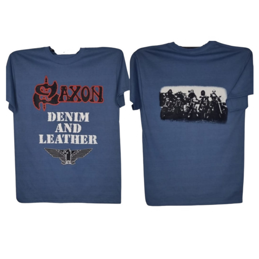 Saxon - Denim And Leather Playera Manga Corta Azul Cielo