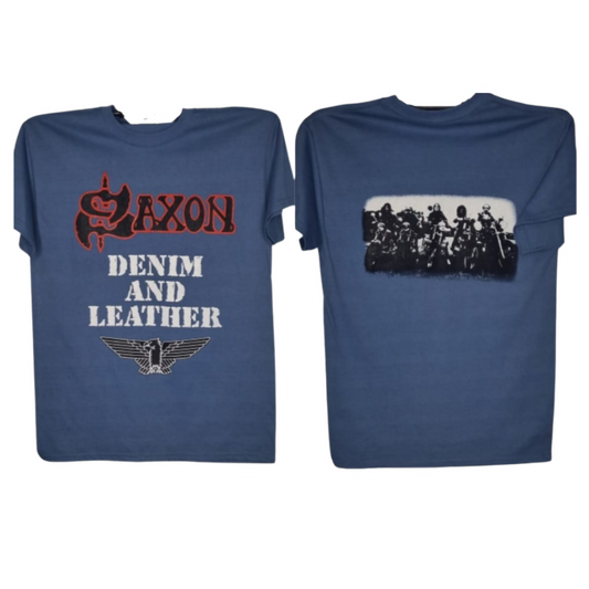 Saxon - Denim And Leather Playera Manga Corta Azul