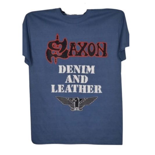 Saxon - Denim And Leather Playera Manga Corta Azul