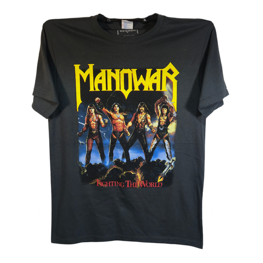 Manowar - Fighting The World Playera Manga Corta Gris