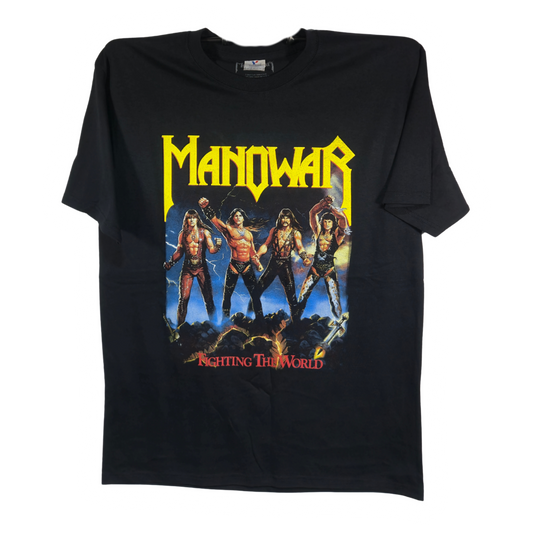 Manowar - Fighting The World Playera Manga Corta Negro