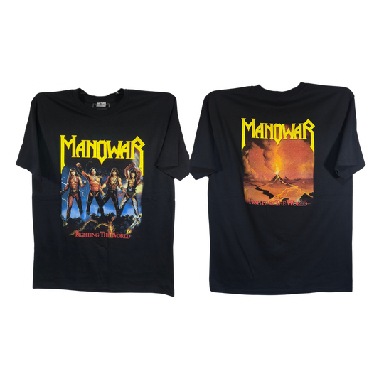 Manowar - Fighting The World Playera Manga Corta Negro